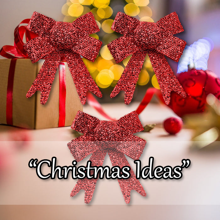 Tinsel Bows x 3 Christmas Decoration X 3 10cm x 13cm x 3cm Red