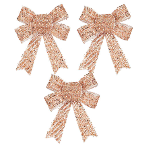 Tinsel Bows 3 Pack Christmas Decoration X Rose Gold