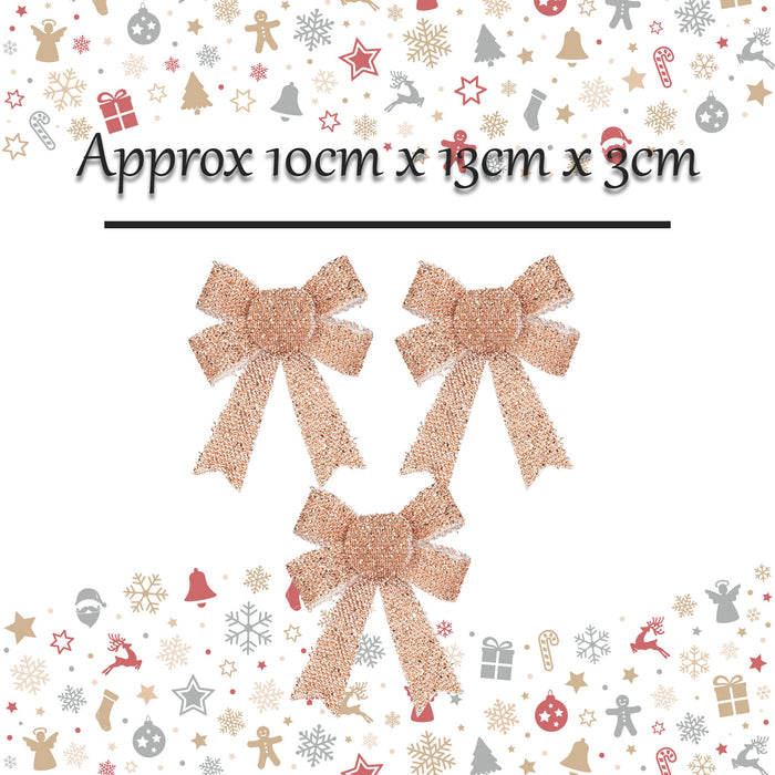 Tinsel Bows 3 Pack Christmas Decoration X 1 10cm x 13cm x 3cm Rose Gold