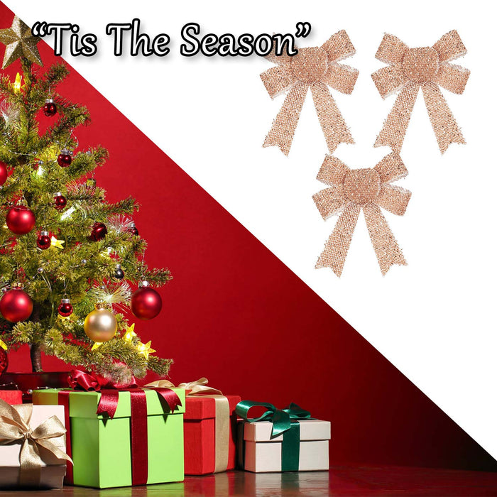 Tinsel Bows 3 Pack Christmas Decoration X 1 10cm x 13cm x 3cm Rose Gold