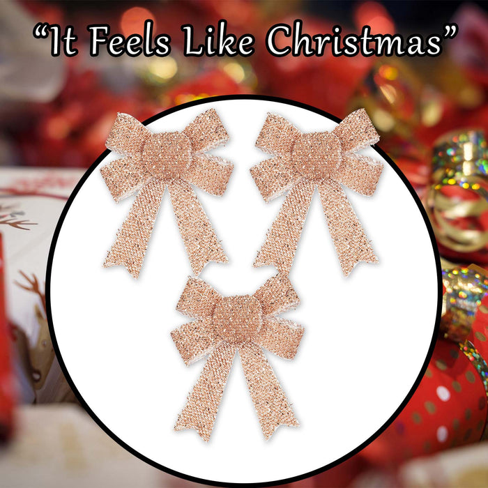 Tinsel Bows 3 Pack Christmas Decoration X 1 10cm x 13cm x 3cm Rose Gold