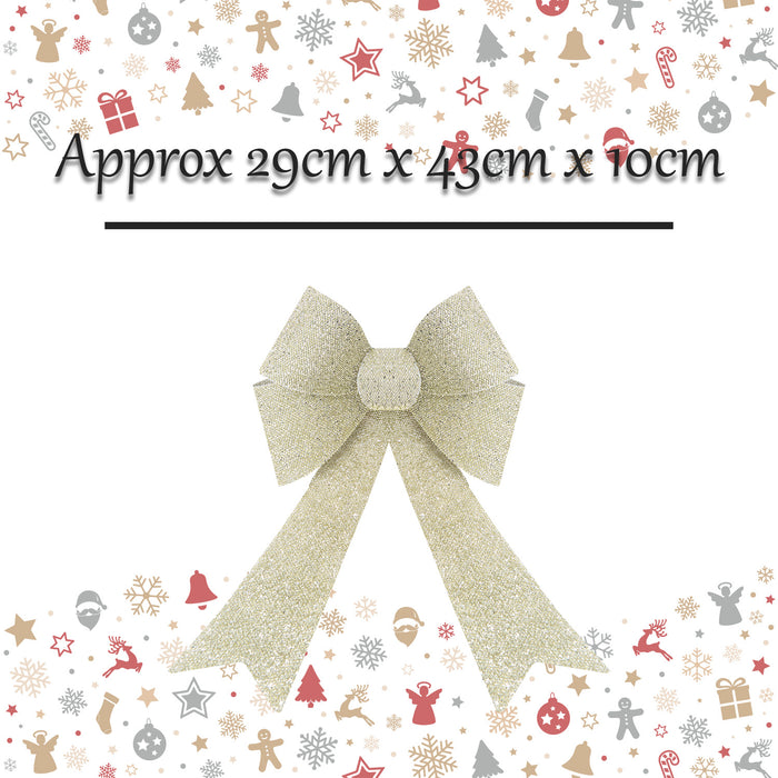 Tinsel light Up Bow Christmas Decoration X 1 29cm x 43cm x 10cm Champagne