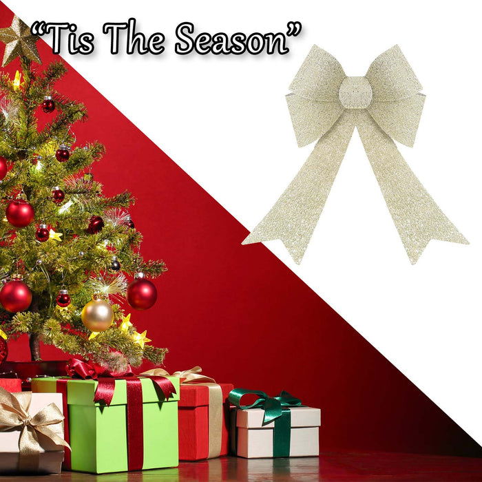 Tinsel light Up Bow Christmas Decoration X 1 29cm x 43cm x 10cm Champagne