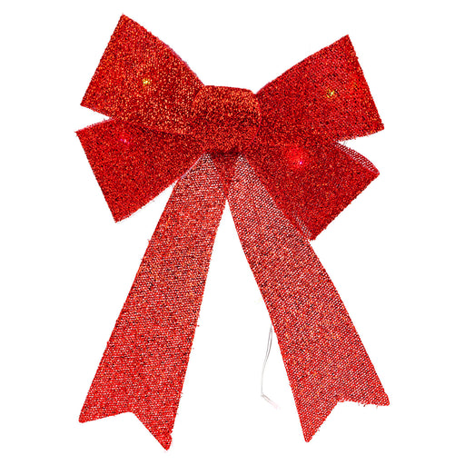 Light Up Tinsel Bow Christmas Decoration X 1 29cm x 43cm x 10cm Red