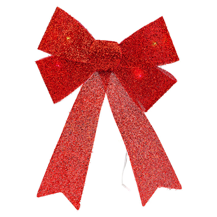 Light Up Tinsel Bow Christmas Decoration X 1 29cm x 43cm x 10cm Red