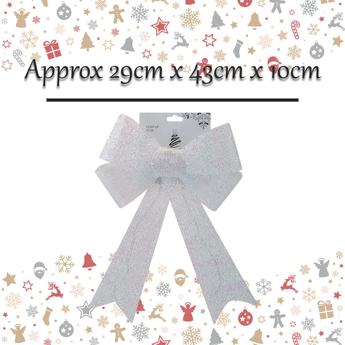 Tinsel Bow light Up Christmas Decoration X 1 29cm x 43cm x 10cm White