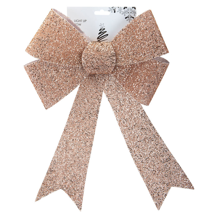 Tinsel Bow Light Up Christmas Decoration X 1 29cm x 43cm x 10cm Rose Gold