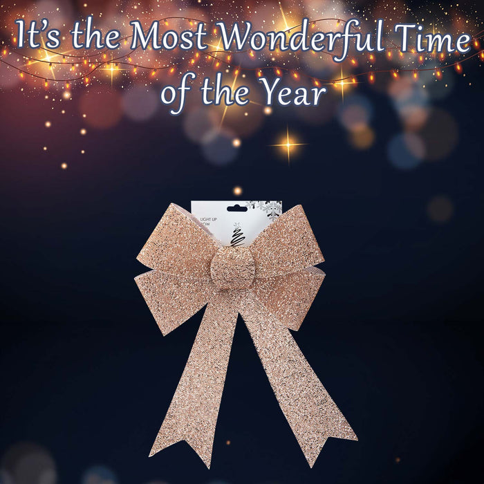 Tinsel Bow Light Up Christmas Decoration X Rose Gold