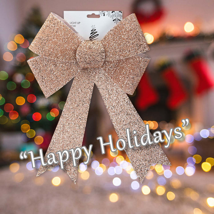 Tinsel Bow Light Up Christmas Decoration X Rose Gold
