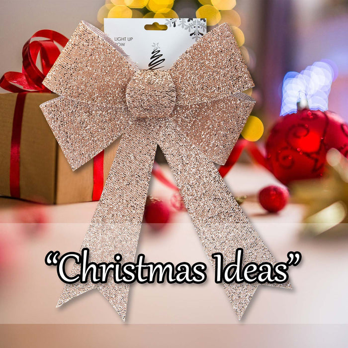 Tinsel Bow Light Up Christmas Decoration X Rose Gold