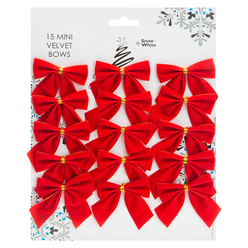 Mini Velvet Bows x 15 Christmas Decoration X 15 26cm x 20cm x 0.8cm Red