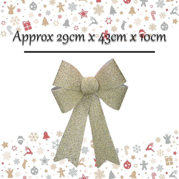 Tinsel light Up Bow Christmas Decoration X 1 29cm x 43cm x 10cm Champagne