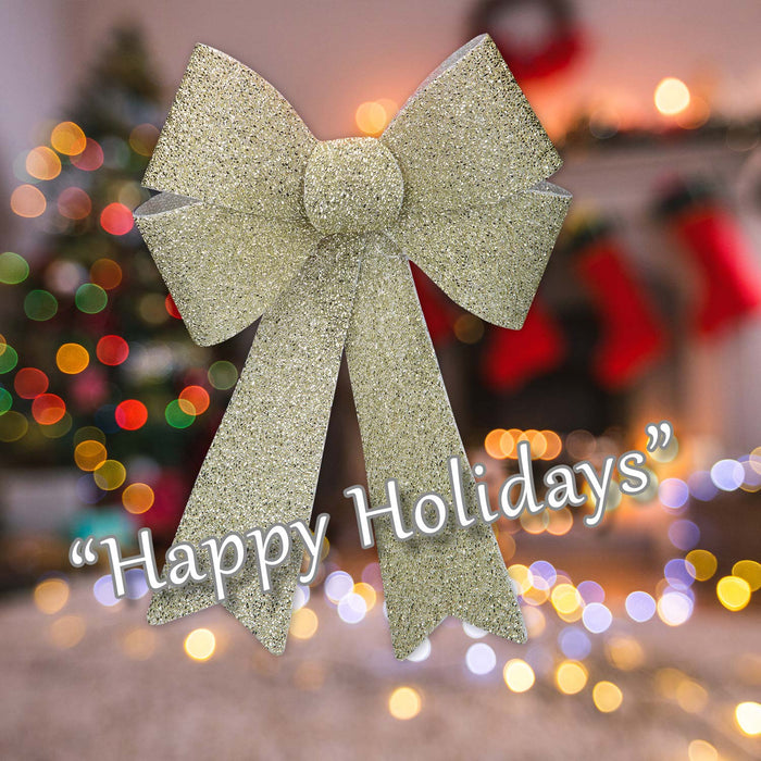 Tinsel light Up Bow Christmas Decoration X Champagne