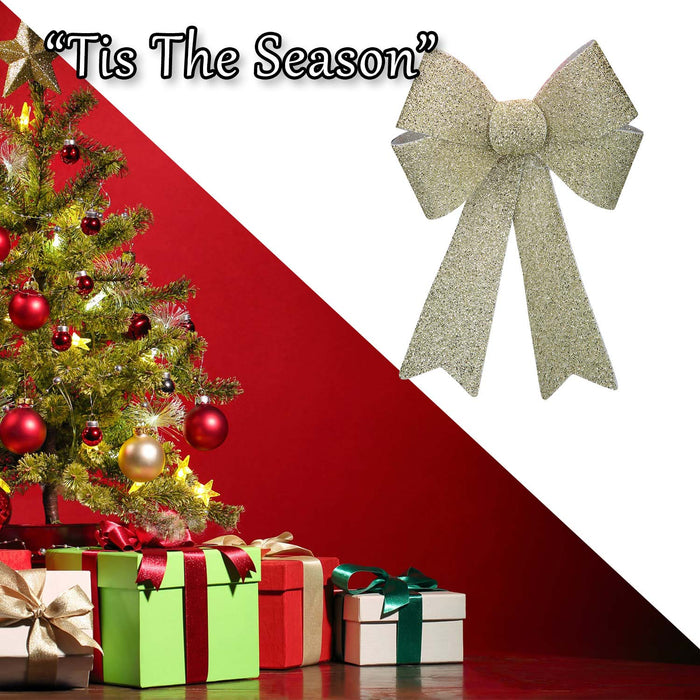 Tinsel light Up Bow Christmas Decoration X 1 29cm x 43cm x 10cm Champagne