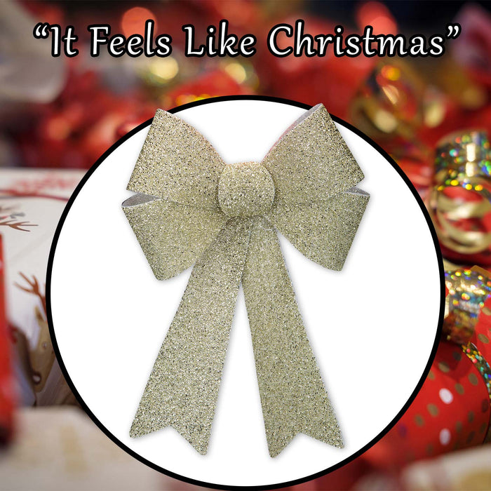 Tinsel light Up Bow Christmas Decoration X 1 29cm x 43cm x 10cm Champagne