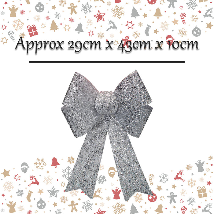 Tinsel Bow Light Up Christmas Decoration X 1 29cm x 43cm x 10cm Silver