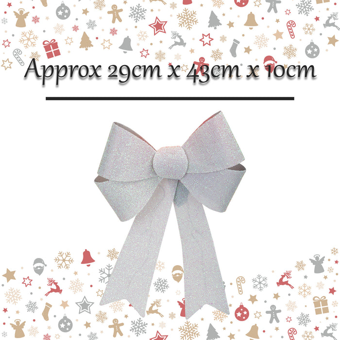 Christmas Bow Light Up Tinsel Christmas Decoration X 1 29cm x 43cm x 10cm White