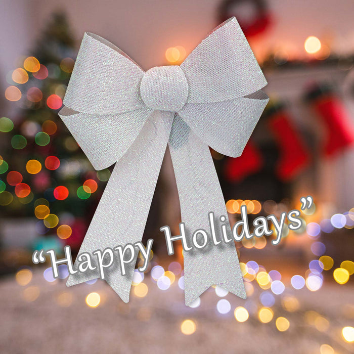Christmas Bow Light Up Tinsel Decoration X White