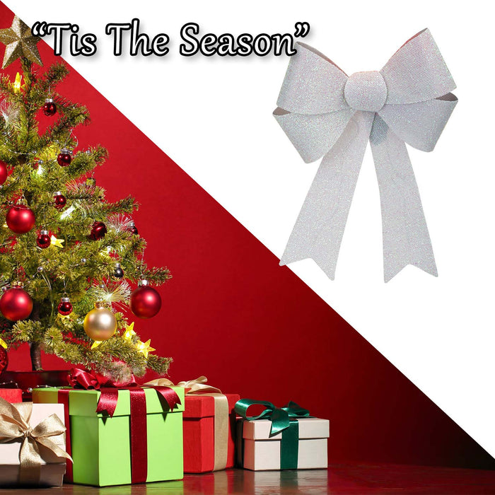 Christmas Bow Light Up Tinsel Christmas Decoration X 1 29cm x 43cm x 10cm White