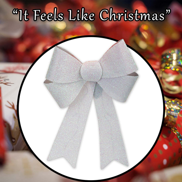 Christmas Bow Light Up Tinsel Christmas Decoration X 1 29cm x 43cm x 10cm White