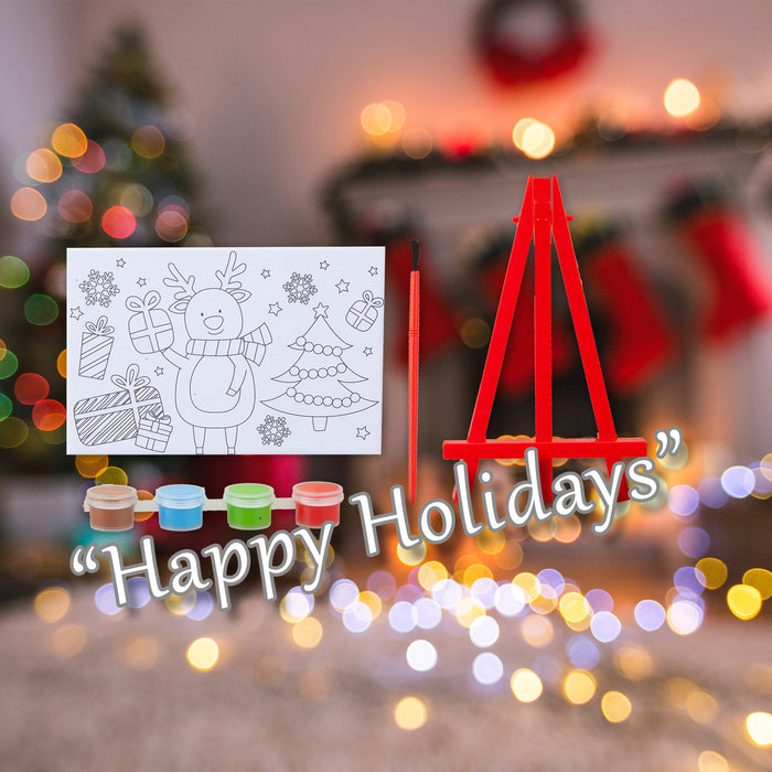 Christmas Painting Set Canvas On Easel 3 Varied Designs X 1 23x18x2.7cm White