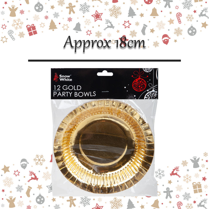 Gold Paper Bowls Christmas Accesory X 12 18cm Gold