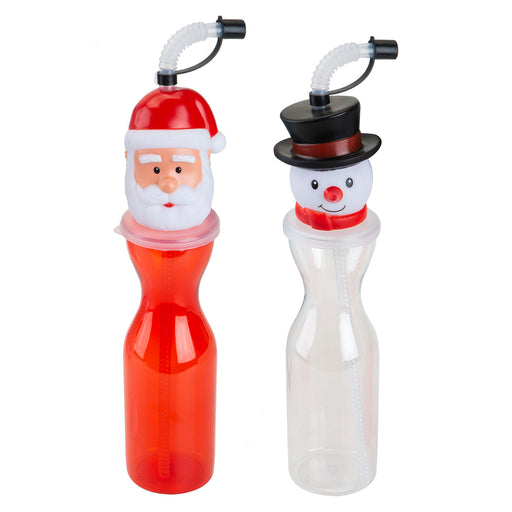 Christmas Bottle Santa Snowman Character 2 Varied Designs X 1 6.5x25cm