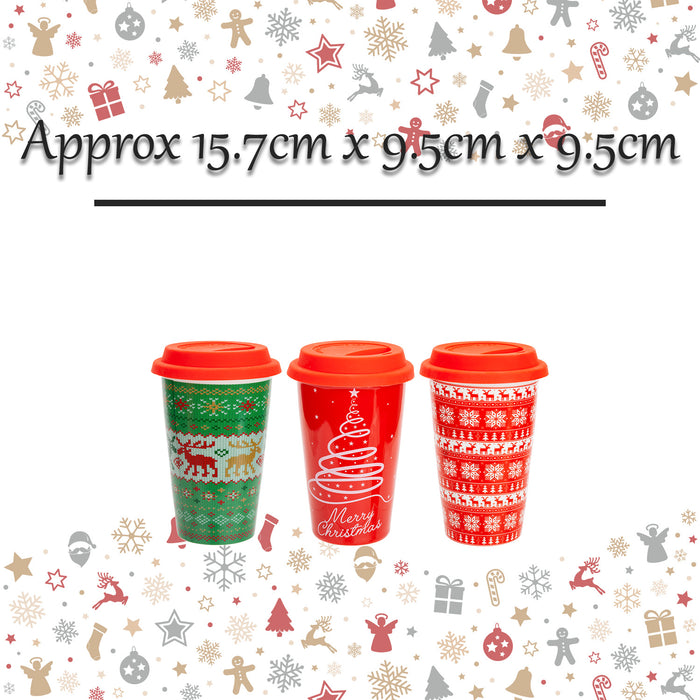 Christmas Travel Mug 3Xmas Themed Designs 3 Varied Designs X 1 15.7x9.5x9.5cm