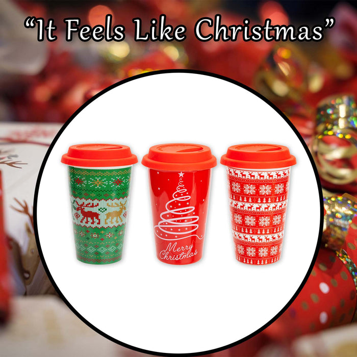 Christmas Travel Mug 1 x Single Cup in IN VARIED Designs X 1 15. 7x9. 5x9. 5cm
