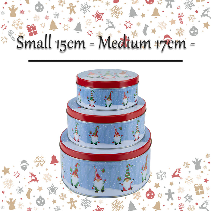 Christmas Storeage Tins Themed Designs X 1 Small 15cm-Medium 17cm-Large 19.8cm