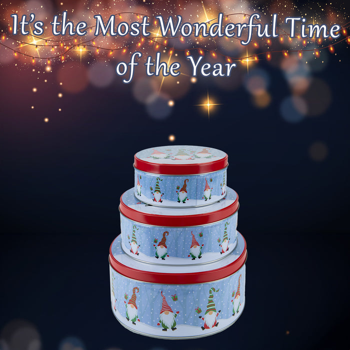 Christmas Storeage Tins Themed Designs X 1 Small 15cm-Medium 17cm-Large 19.8cm