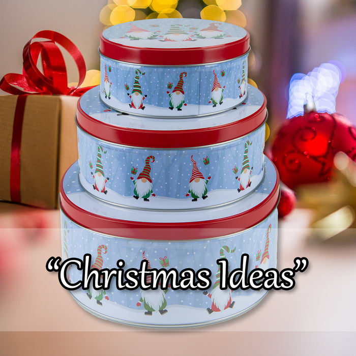 Christmas Storeage Tins Themed Designs X 1 Small 15cm-Medium 17cm-Large 19.8cm