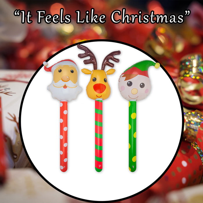 Christmas Inflatable Basher Stick 3 Varied Designs X 1 110cm Reindeer,Santa,Elf
