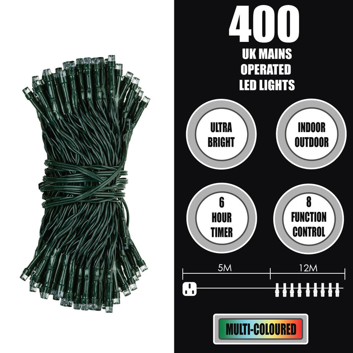 Christmas Lights 400 LED 12m Xmas Tree Lights - Fairy Lights Multi-Coloured