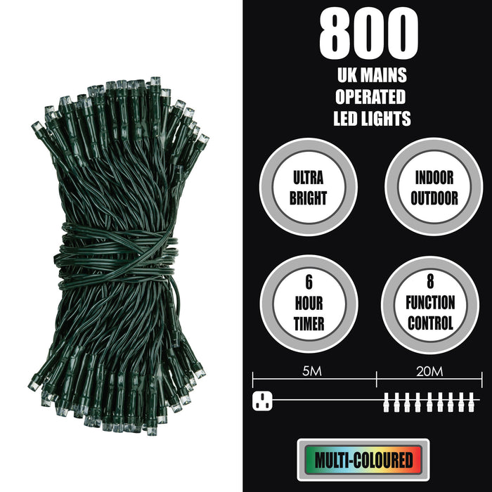 Christmas Lights 800 LED 20m Xmas Tree Lights - Fairy Lights Multi-Coloured