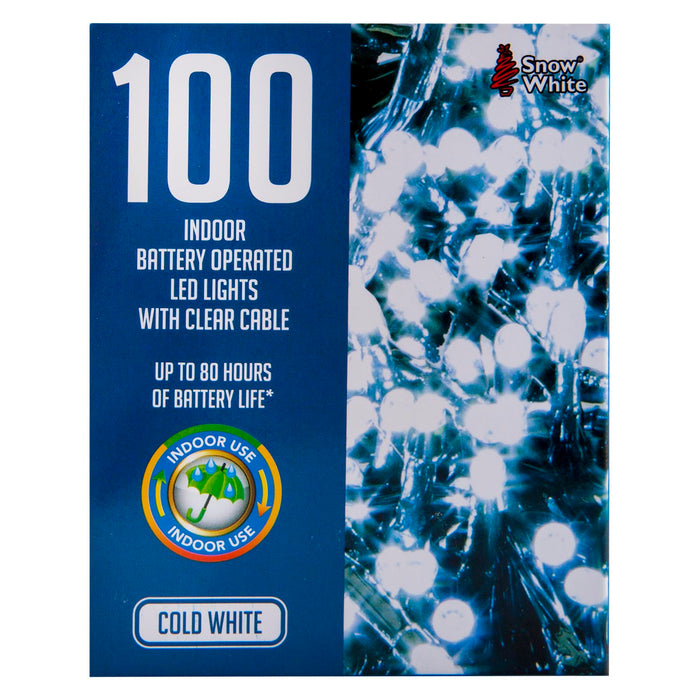 Christmas Cold White String Lights 100 Bulbs 8m - 50cm Lead X 1