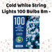 Christmas Cold White String Lights 100 Bulbs 8m - 50cm Lead X 1