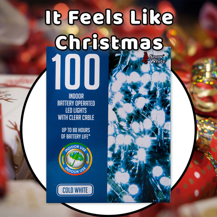 Christmas Cold White String Lights 100 Bulbs 8m - 50cm Lead X 1