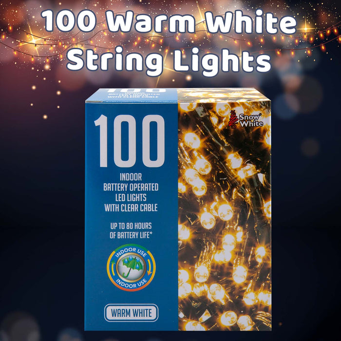 Christmas Warm White String Lights 100 Bulbs 8m - 50cm Lead X 1