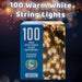 Christmas Warm White String Lights 100 Bulbs 8m - 50cm Lead X 1