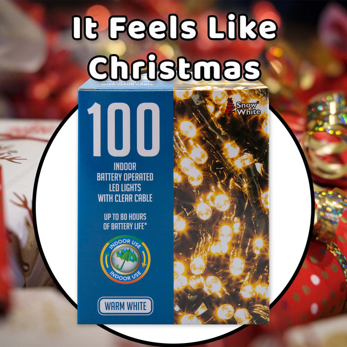 Christmas Warm White String Lights 100 Bulbs 8m - 50cm Lead X 1