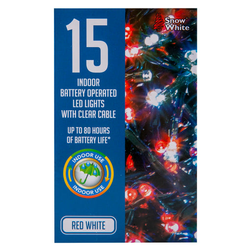 Christmas Cold White and Red String Lights 15 Bulbs 1.4m 30cm Lead X 1