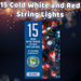 Christmas Cold White and Red String Lights 15 Bulbs 1.4m 30cm Lead X 1