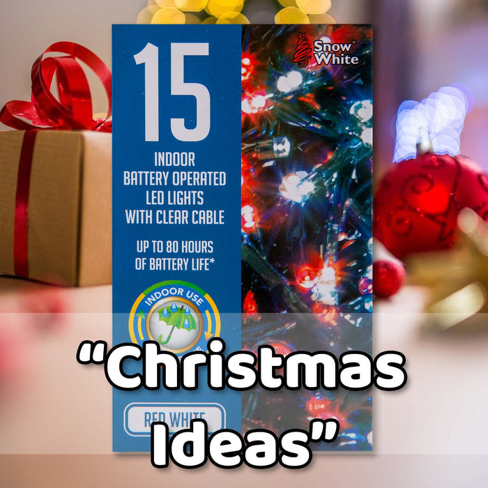 Christmas Cold White and Red String Lights 15 Bulbs 1.4m 30cm Lead X 1