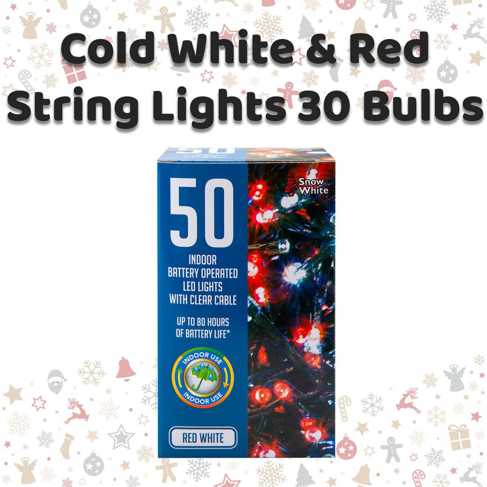 Christmas Cold White and Red String Lights 30 Bulbs 5m 30cm Lead X 1
