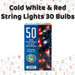 Christmas Cold White and Red String Lights 30 Bulbs 5m 30cm Lead X 1