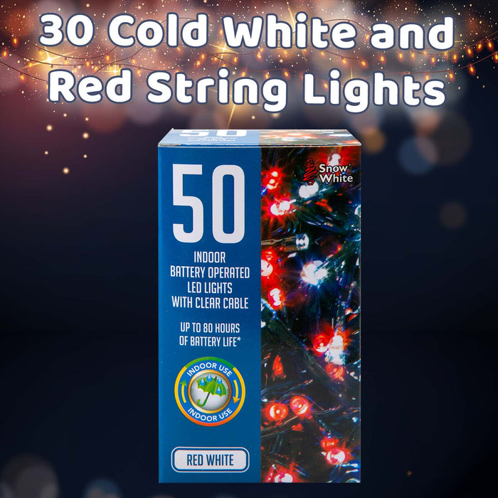 Christmas Cold White and Red String Lights 30 Bulbs 5m 30cm Lead X 1