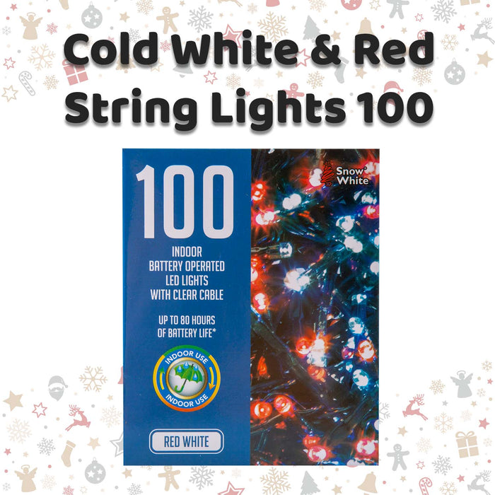 Christmas Cold White and Red String Lights 100 Bulbs 8m 50cm Lead X 1