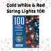 Christmas Cold White and Red String Lights 100 Bulbs 8m 50cm Lead X 1