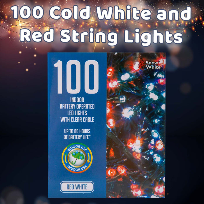 Christmas Cold White and Red String Lights 100 Bulbs 8m 50cm Lead X 1